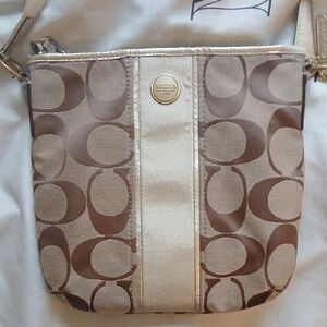Coach Tan and Cream Signature Crossbody Bag